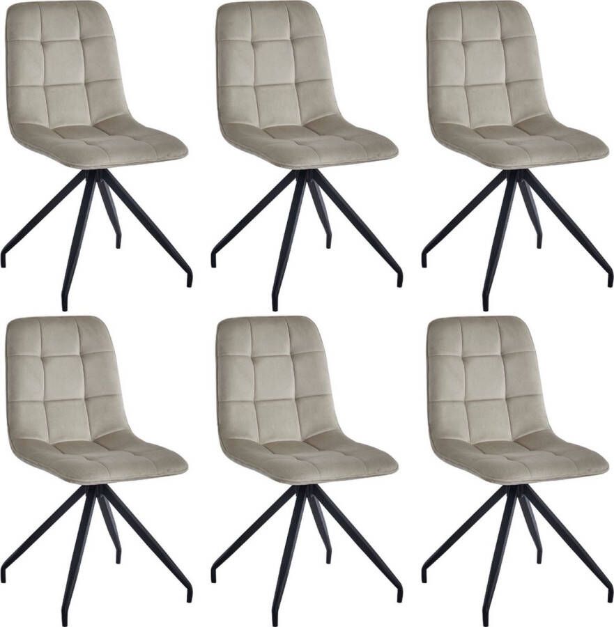 Colenis Farucci Eetkamerstoel Set Van 6 Beige Velvet Moderne Eetkamerstoel Met Spinpoot