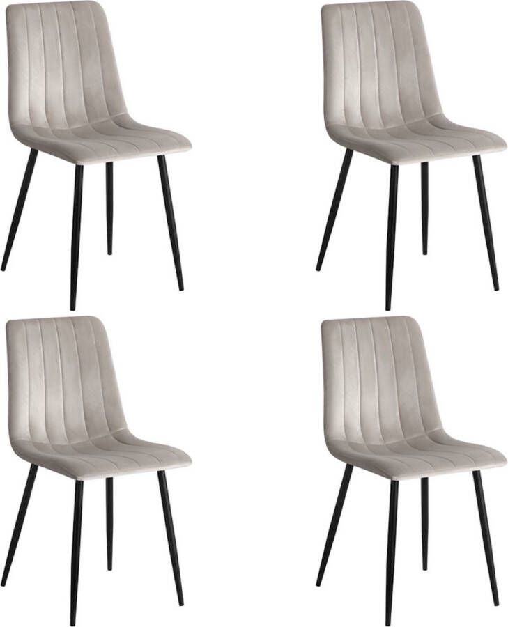 Colenis Eline Eetkamerstoel Set Van 4 Beige Fluweel Comfortabel en Modern Design Metalen Poten Voor Eetkamer Woonkamer Keuken - Foto 2