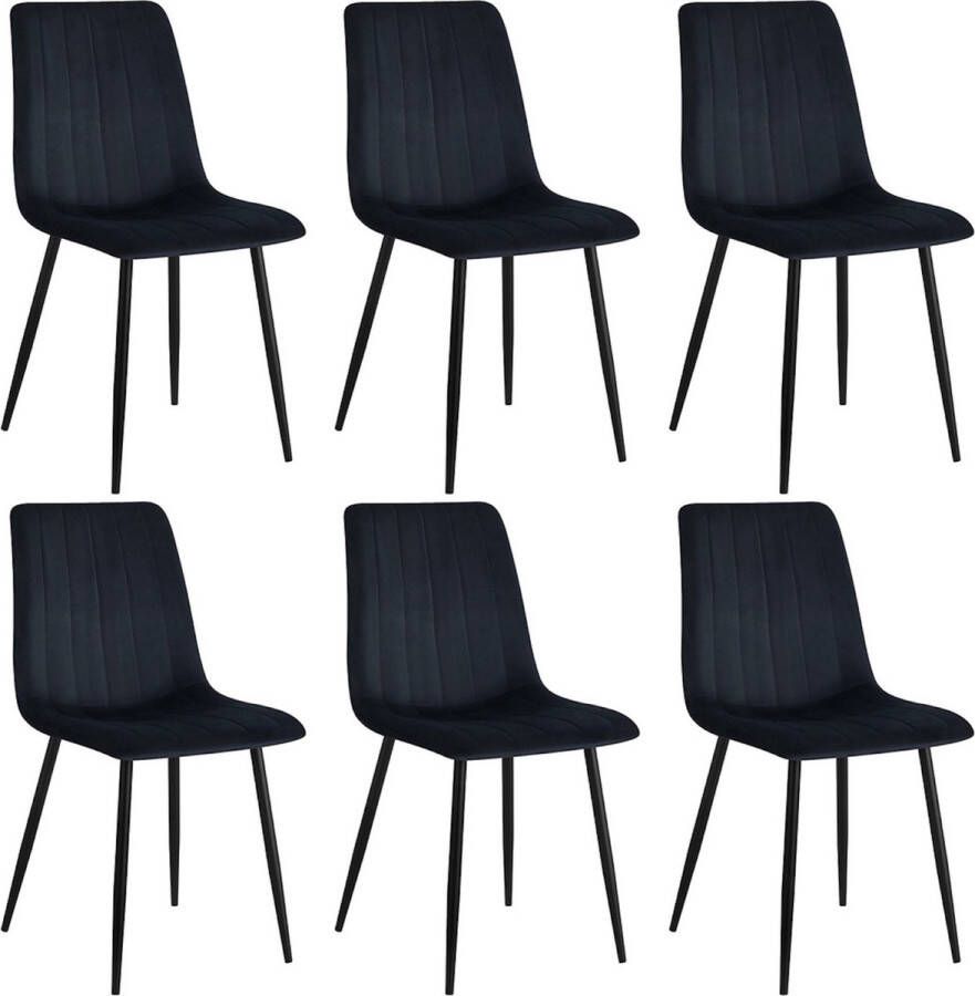 Colenis Eline Eetkamerstoel Zwart Set Van 6 Fluweel Velvet Industrieel