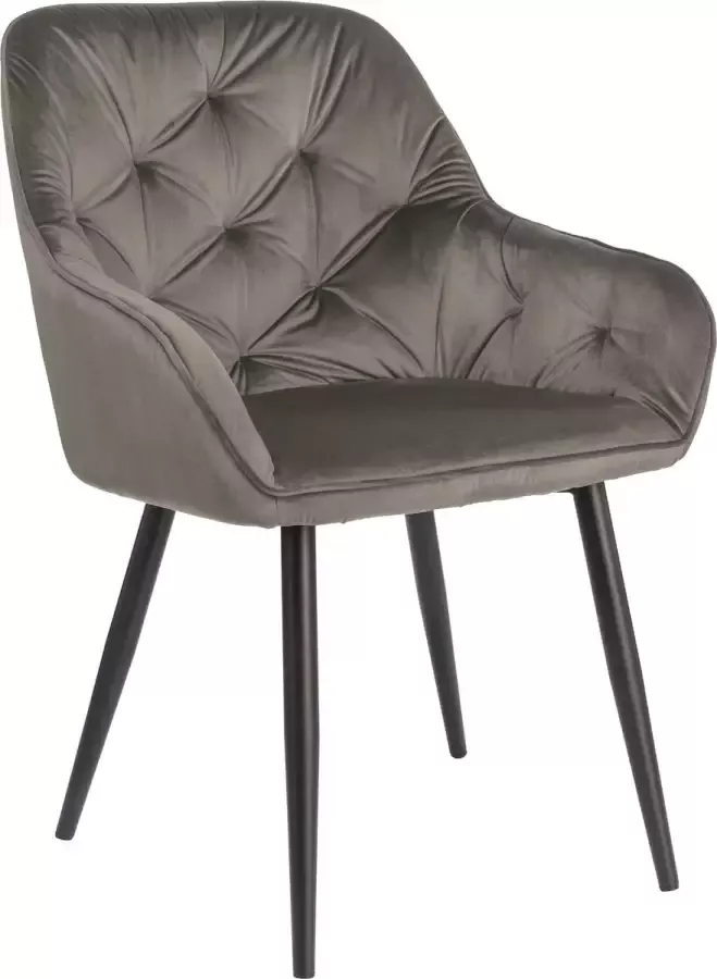 Colenis Emma Eetkamerstoel Antraciet Set Van 6 Fluweel Velvet Industrieel Met armleuning