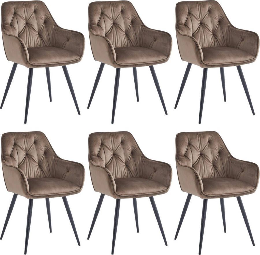 Colenis Emma Eetkamerstoel Bruin Set Van 6 Fluweel Velvet Design Met armleuning