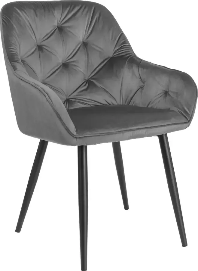 Colenis Emma Eetkamerstoel Donkergrijs Set Van 6 Fluweel Velvet Industrieel Met armleuning