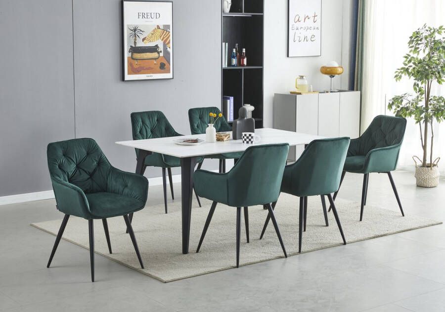 Colenis Emma Eetkamerstoel Groen Set Van 2 Fluweel Velvet Design Met armleuning