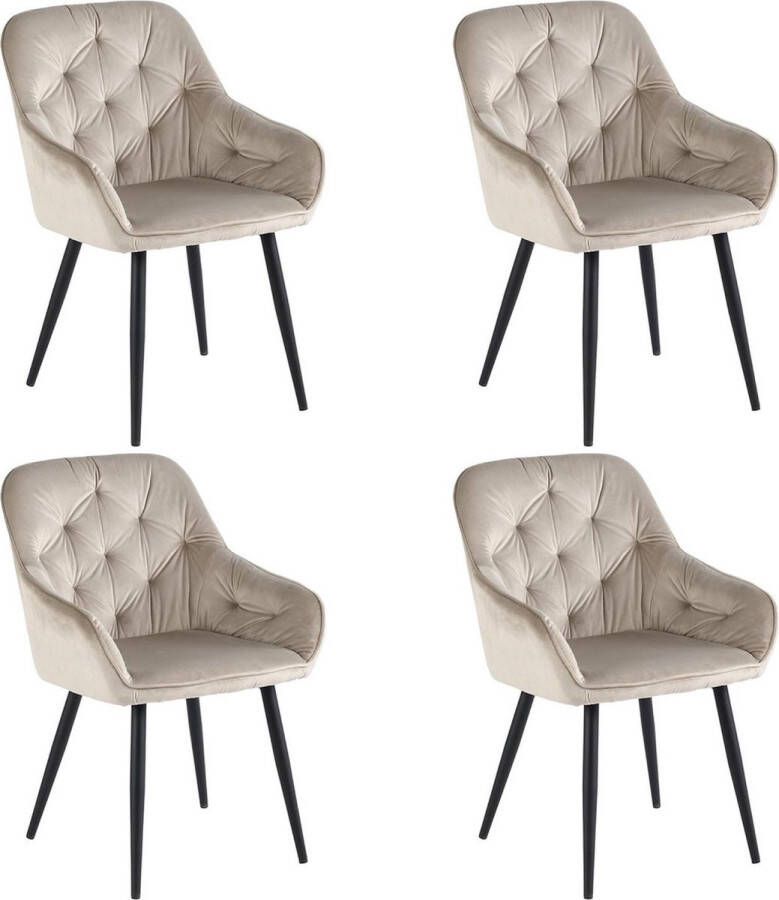 Colenis Iris Eetkamerstoel Set Van 4 Beige Fluweel Met Armleuning