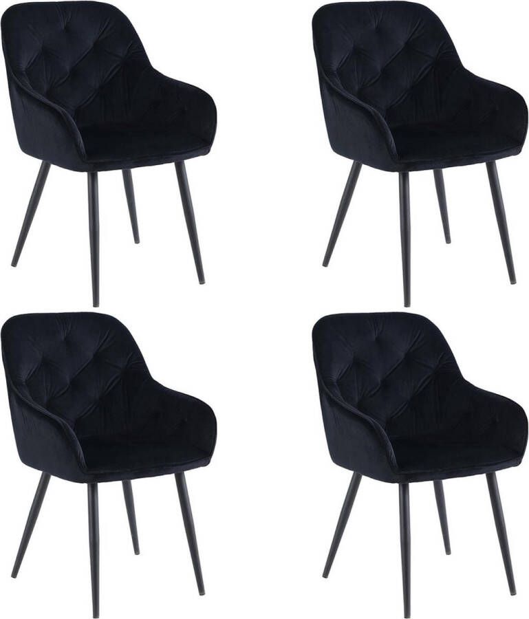 Colenis Sky Eetkamerstoel Set van 4 Zwart Fluweel Velvet Met armleuning