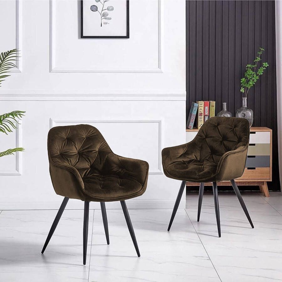 Colenis Iris Eetkamerstoel Bruin Set Van 6 Fluweel Velvet Design Met armleuning