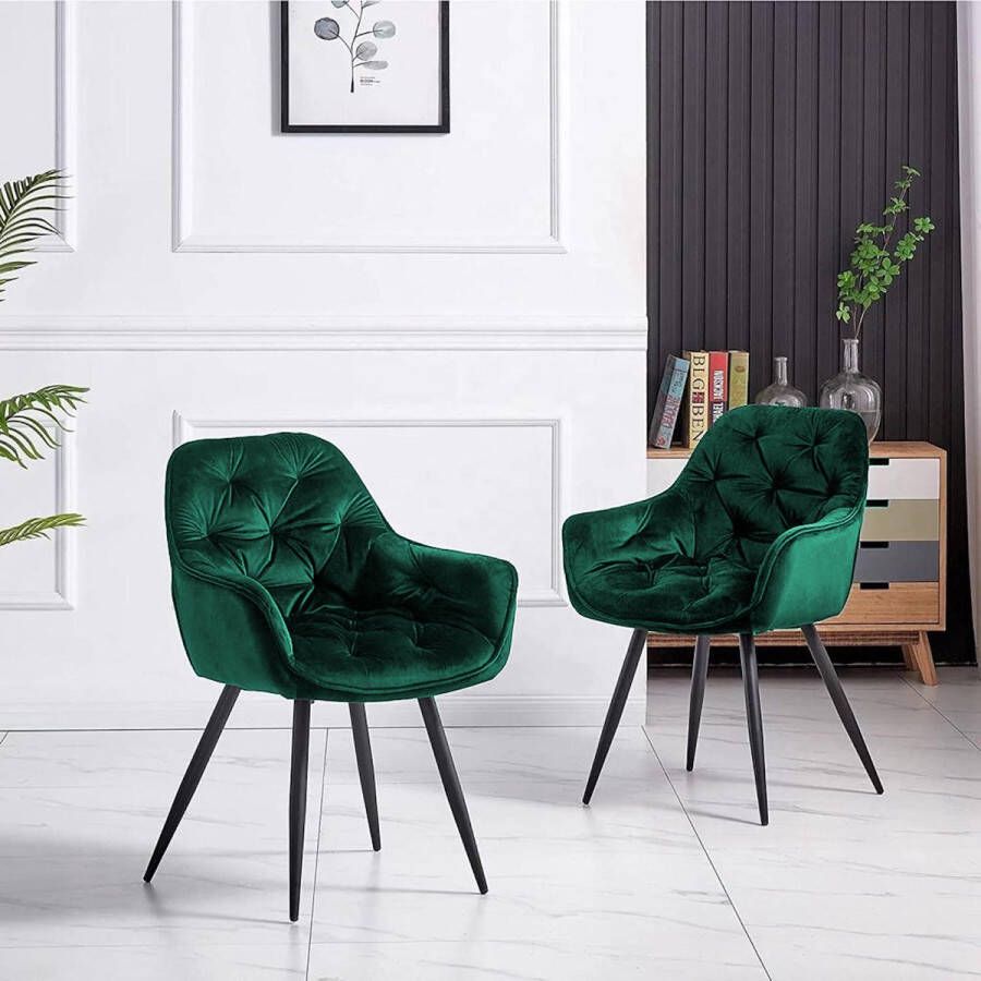 Colenis Iris Eetkamerstoel Groen Set Van 4 Fluweel Velvet Design Met armleuning