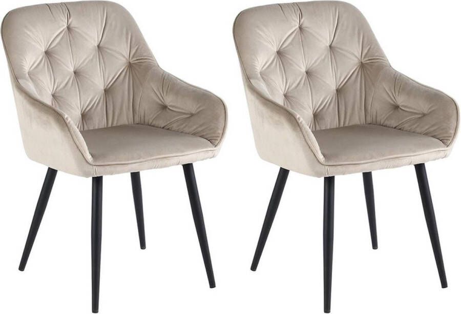 Colenis Iris Eetkamerstoel Set van 2 Beige Fluweel Velvet Met armleuning