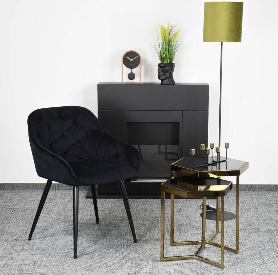 Colenis Iris Eetkamerstoel Set van 2 Zwart Fluweel Velvet Met armleuning