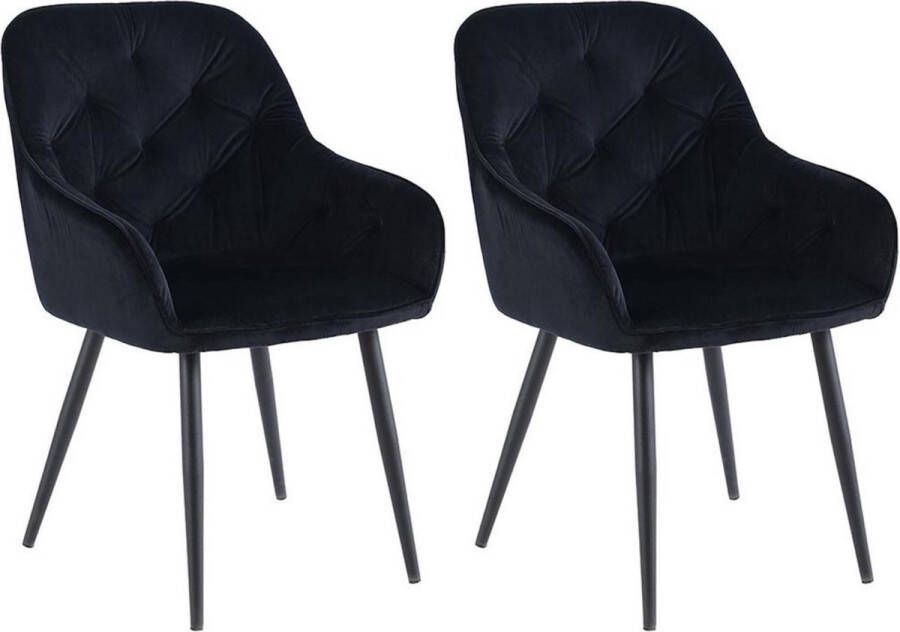 Colenis Emma Eetkamerstoel Set van 2 Zwart Fluweel Velvet Industrieel Met armleuning - Foto 2