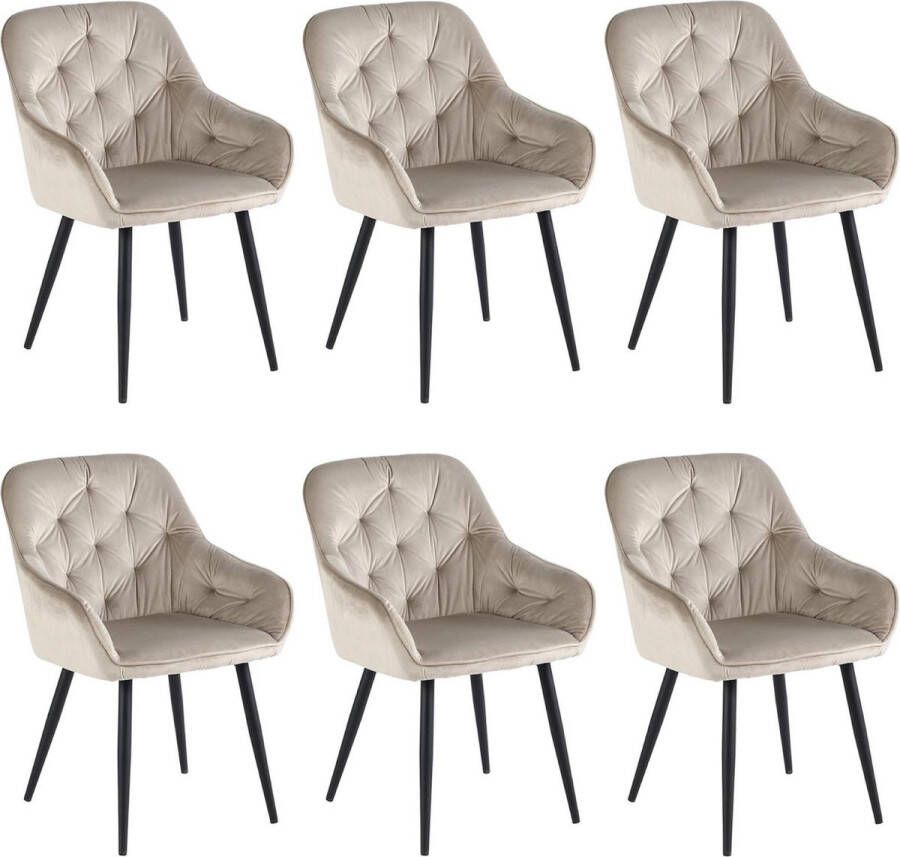 Colenis Iris Eetkamerstoel Set Van 6 Beige Fluweel Met Armleuning