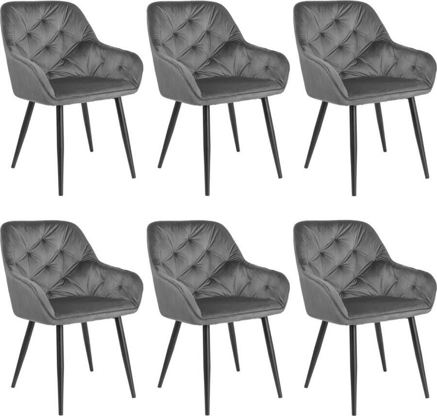 Colenis Iris Eetkamerstoel Set Van 6 Donkergrijs Fluweel Industrieel Met armleuning
