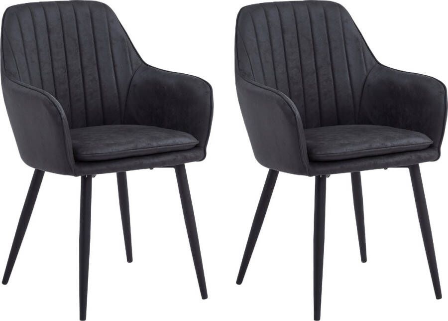 Colenis Lavinia Eetkamerstoel Set Van 2 Antraciet Microfiber Stof Met armleuning Zonder Zijstrepen - Foto 3