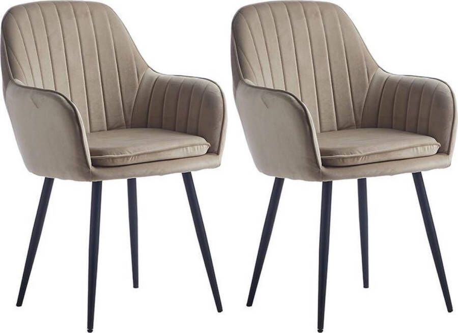 Colenis Lavinia Eetkamerstoel Set Van 2 Beige Fluweel Velvet Industrieel Met armleuning