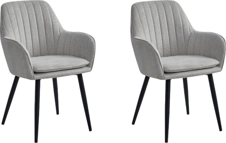 Colenis Lavinia Eetkamerstoel Set Van 2 Beige Geweven stof Zwarte Poten