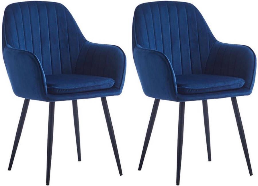 Colenis Lavinia Eetkamerstoel Set Van 2 Blauw Fluweel Velvet Industrieel Met armleuning