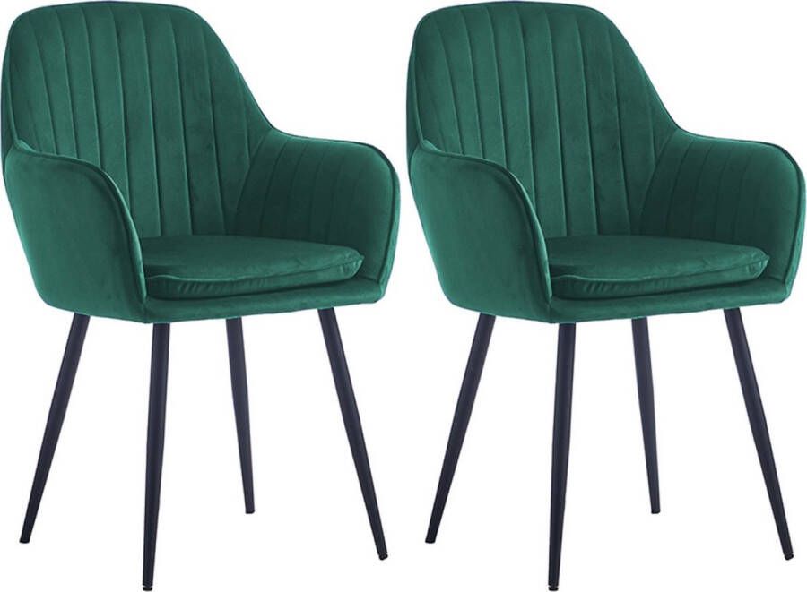 Colenis Lavinia Eetkamerstoel Set van 2 Groen Fluweel Velvet Industrieel Met armleuning