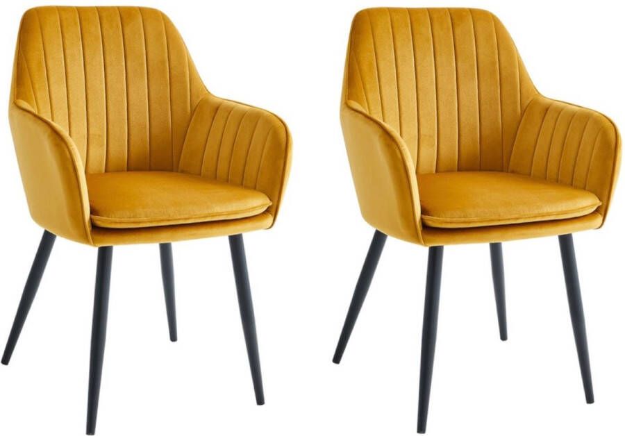 Colenis Lavinia Eetkamerstoel Set Van 2 Okergeel Velvet Industrieel Met armleuning