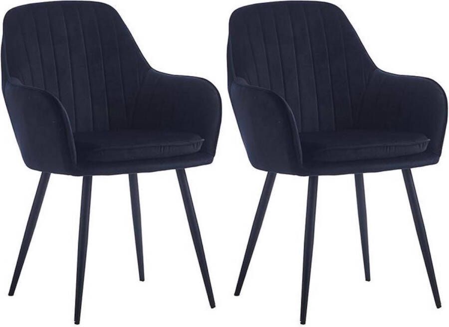 Colenis Lavinia Eetkamerstoel Set Van 2 Zwart Fluweel Velvet Industrieel Met armleuning