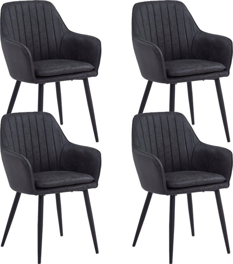 Colenis Lavinia Eetkamerstoel Set Van 4 Antraciet Microfiber Stof Met armleuning Zonder Zijstrepen - Foto 2