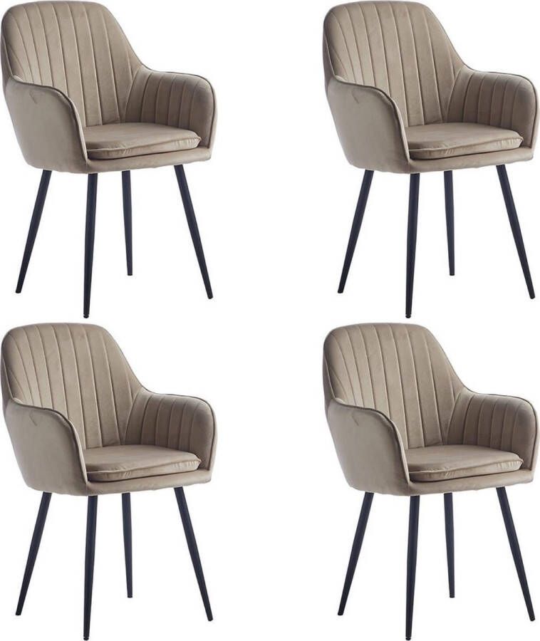 Colenis Lavinia Eetkamerstoel Set Van 4 Beige Fluweel Velvet Industrieel Met armleuning - Foto 2