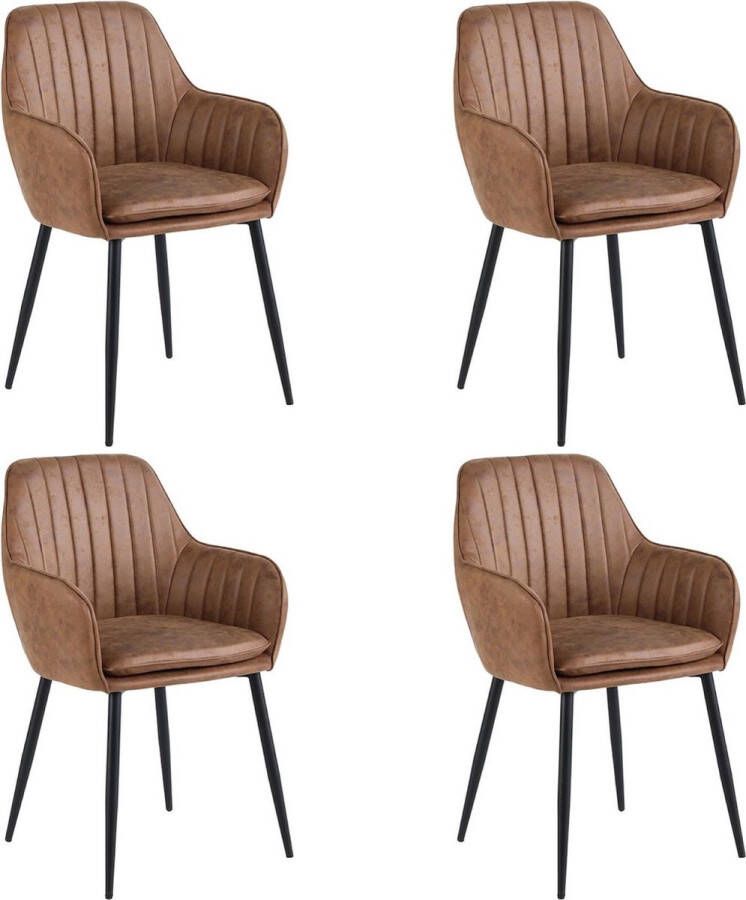 Colenis Lavinia Eetkamerstoel Set Van 4 Cognac Microfiber Industrieel Met armleuning