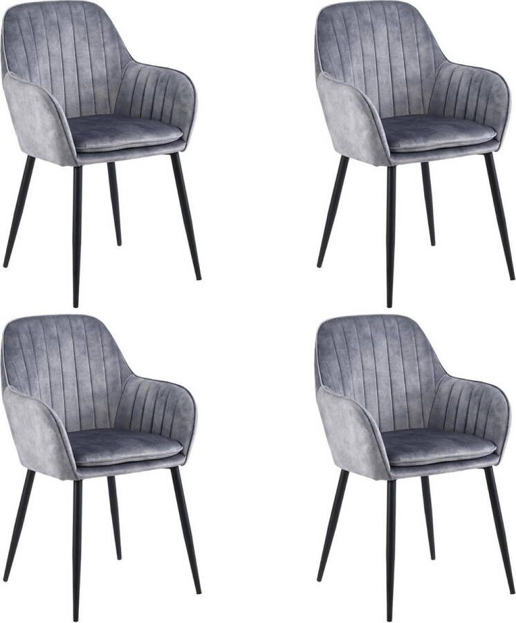 Colenis Lavinia Eetkamerstoel Set Van 4 Grijs Fluweel Industrieel Met armleuning