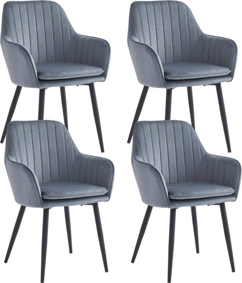 Colenis Lavinia Eetkamerstoel Set Van 4 Grijs Fluweel Velvet Industrieel Met armleuning