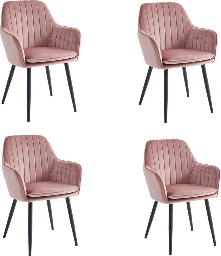 Colenis Lavinia Eetkamerstoel Set Van 4 Rose Velvet Industrieel Met armleuning