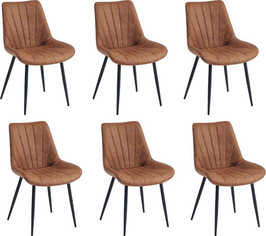 Colenis Lesedi Eetkamerstoel Set Van 6 Cognac Microfiber Stof