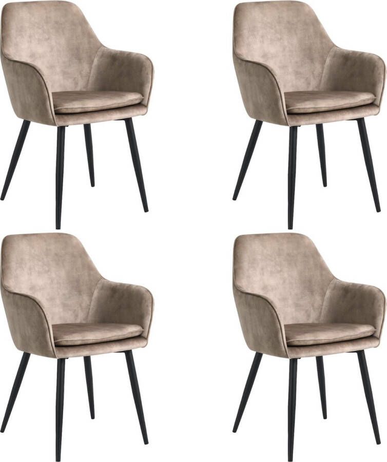 Colenis Levan eetkamerstoel Set Van 4 Beige Adoré Velvet Industrieel Met armleuning