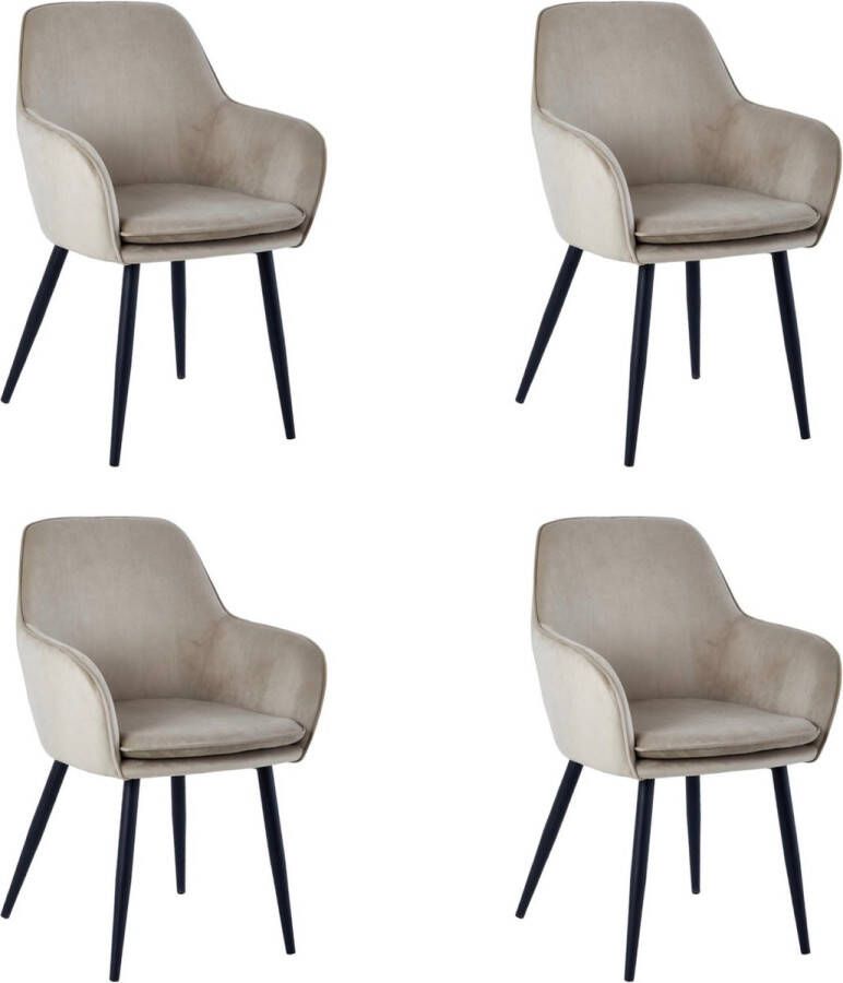 Colenis Levan eetkamerstoel Set Van 4 Beige Fluweel Velvet Industrieel Met armleuning
