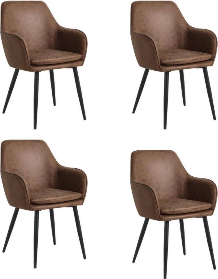 Colenis Levan eetkamerstoel Set Van 4 Cognac Microvezel Industrieel Met armleuning