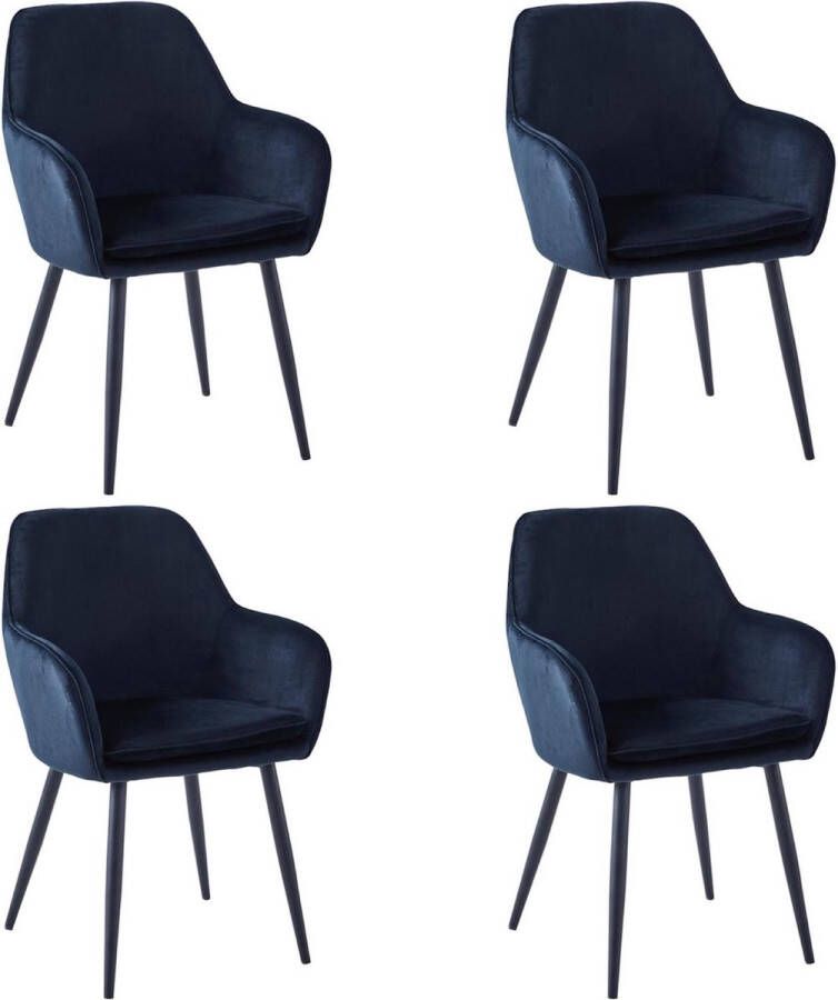Colenis Levan eetkamerstoel Set Van 4 Zwart Fluweel Velvet Industrieel Met armleuning