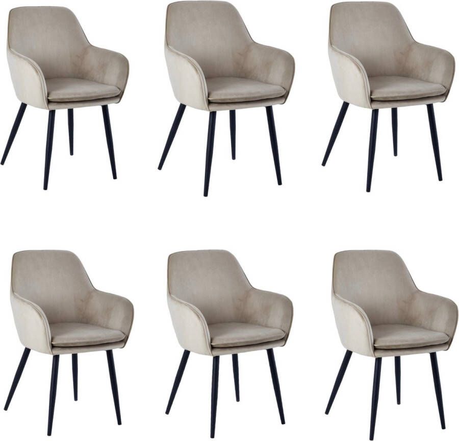 Colenis Levan eetkamerstoel Set Van 6 Beige Velvet Industrieel Met armleuning