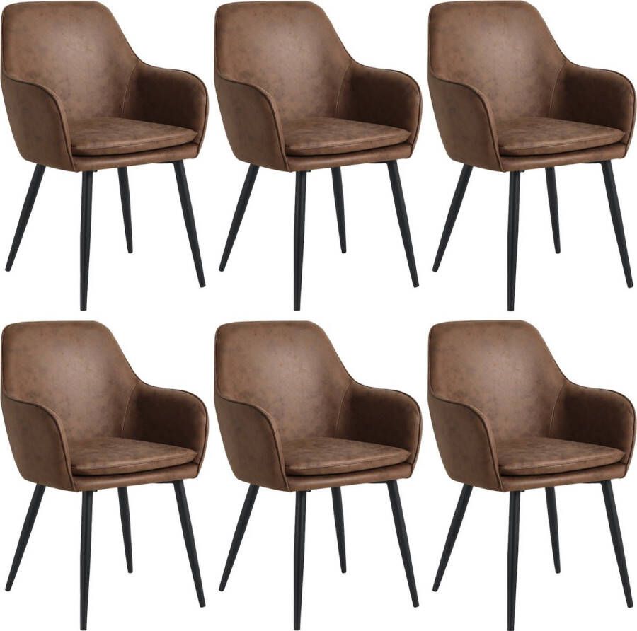 Colenis Levan eetkamerstoel Set Van 6 Cognac Microvezel Industrieel Met armleuning