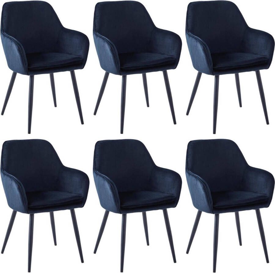 Colenis Levan eetkamerstoel Set Van 6 Zwart Fluweel Velvet Industrieel Met armleuning