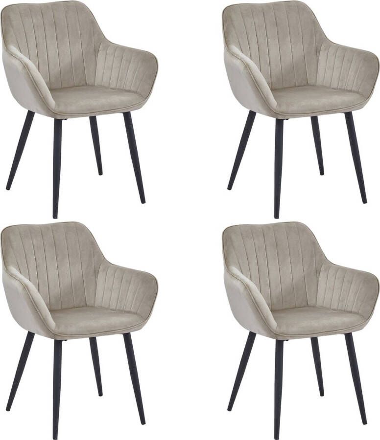 Colenis Luna Eetkamerstoel Set Van 4 Beige Fluweel Velvet Industrieel Met armleuning