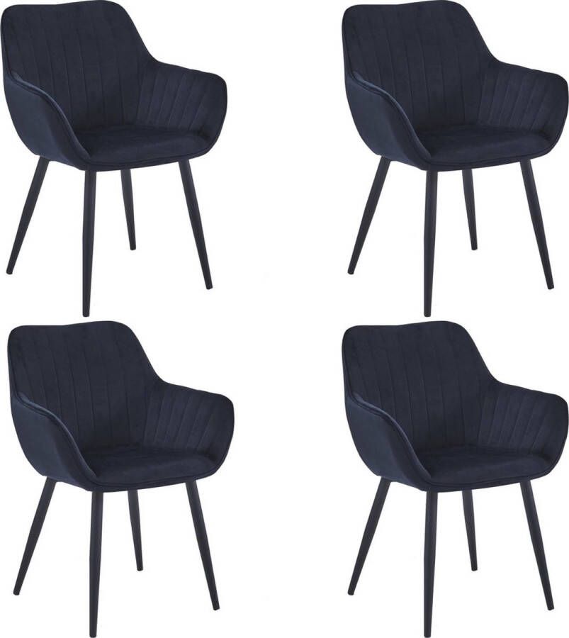 Colenis Luna Eetkamerstoel Set Van 4 Zwart Fluweel Velvet Industrieel Met armleuning