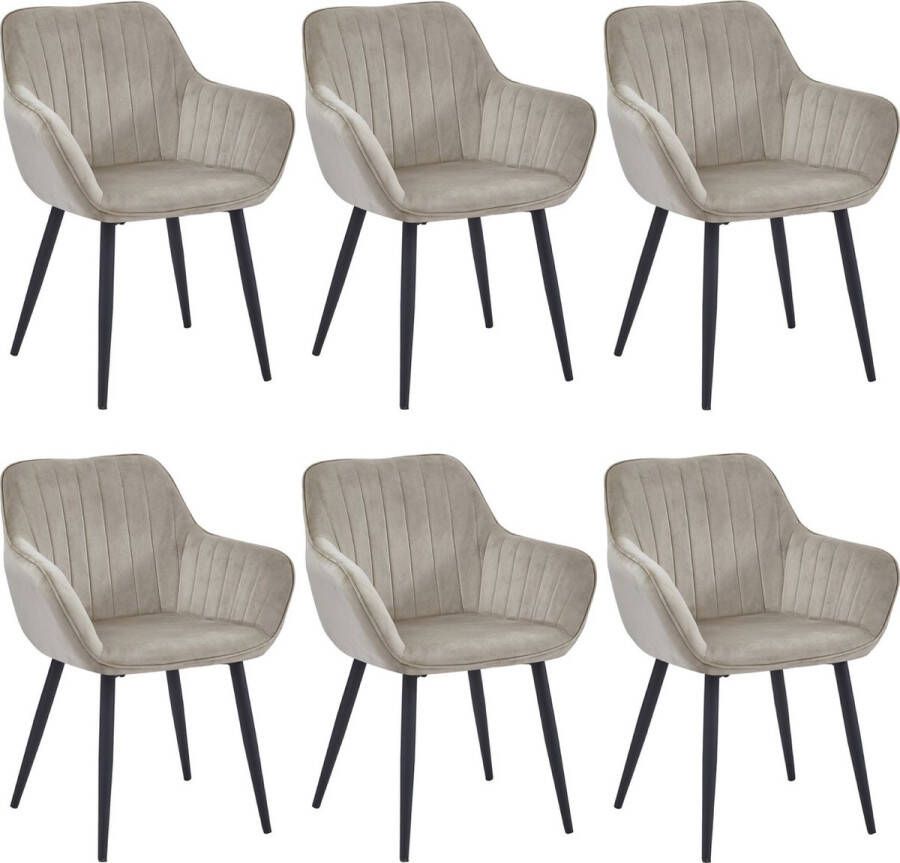 Colenis Luna Eetkamerstoel Set Van 6 Beige Fluweel Velvet Industrieel Met armleuning