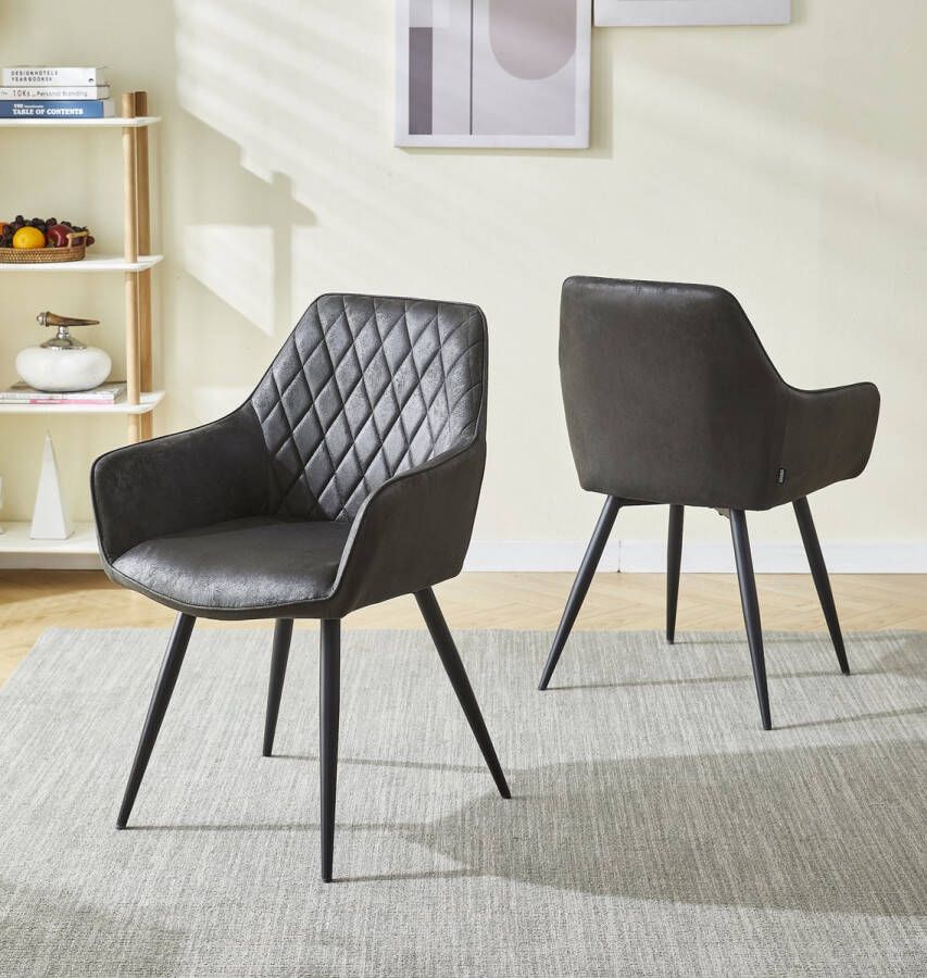 Colenis Maria Eetkamerstoel Set Van 6 Antraciet Microfiber Industrieel Met armleuning