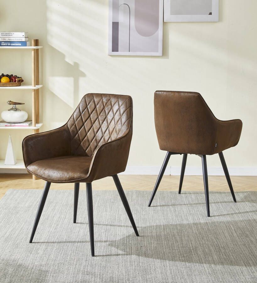 Colenis Maria Eetkamerstoel Set Van 6 Bruin Microfiber Industrieel Met armleuning
