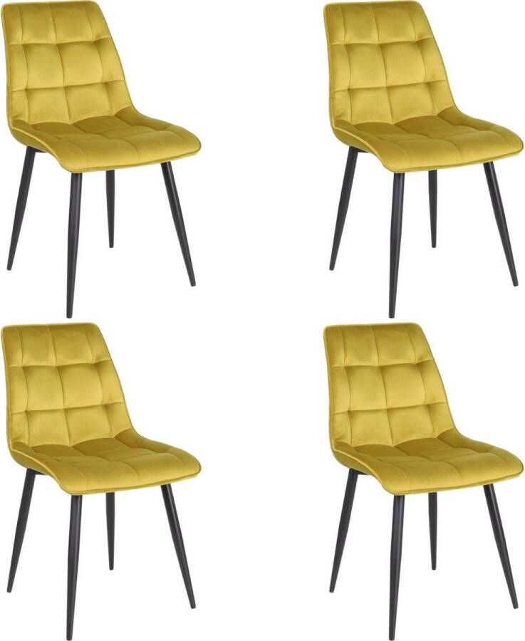 Colenis Mario Eetkamerstoel Mosterdgroen Set Van 4 Fluweel Velvet Industrieel