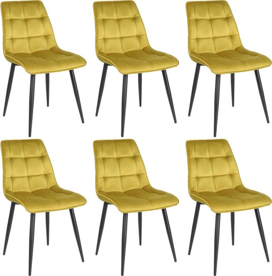 Colenis Mario Eetkamerstoel Mosterdgroen Set Van 6 Fluweel Velvet Industrieel