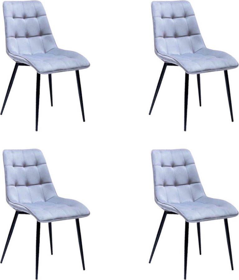 Colenis Mario Eetkamerstoel Set Van 4 Lichtgrijs Fluweel Velvet Industrieel