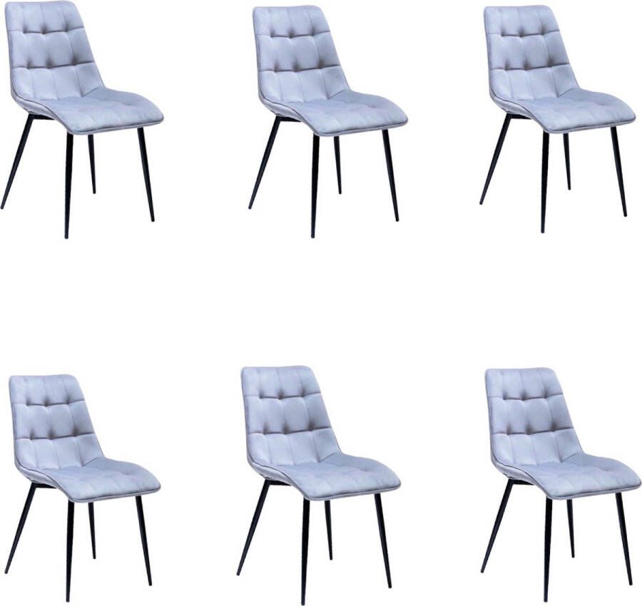 Colenis Mario Eetkamerstoel Set Van 6 Lichtgrijs Fluweel Velvet Industrieel - Foto 2