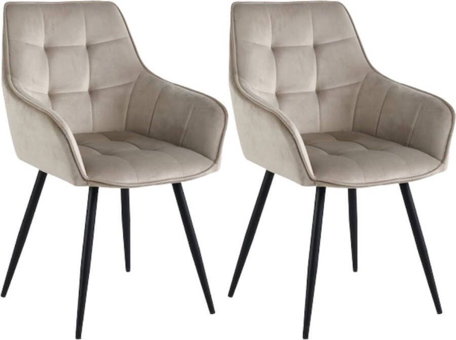 Colenis Oriana Eetkamerstoel Set Van 2 Beige Fluweel Velvet Industrieel