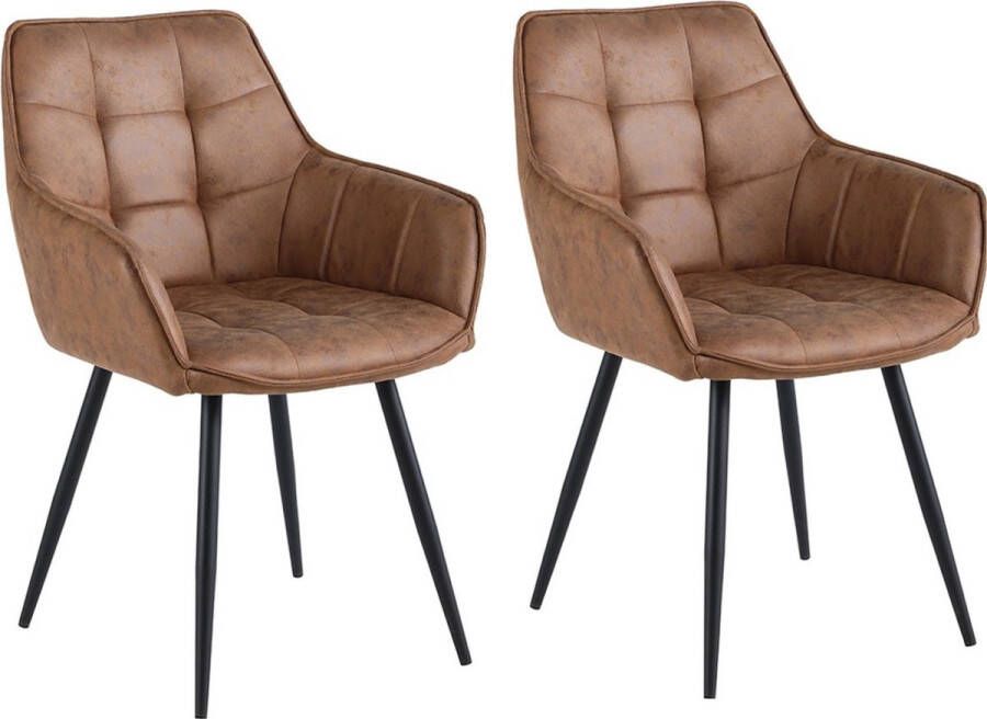 Colenis Oriana Eetkamerstoel Set Van 2 Cognac Microfiber Microvezel Industrieel