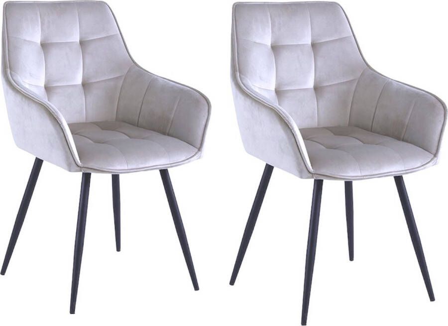 Colenis Oriana Eetkamerstoel Set Van 2 Cream Fluweel Velvet Industrieel