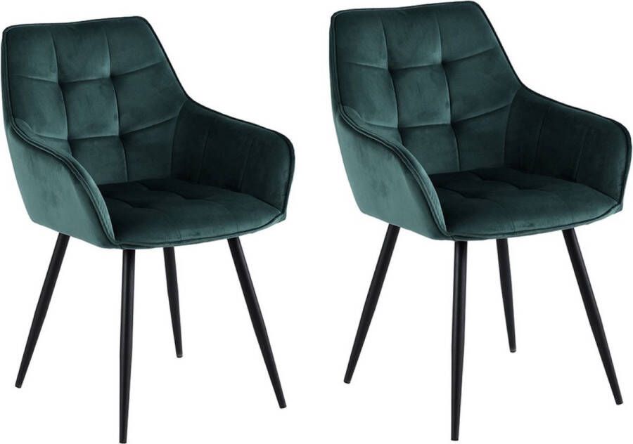 Colenis Oriana Eetkamerstoel Set Van 2 Groen Fluweel Velvet Industrieel